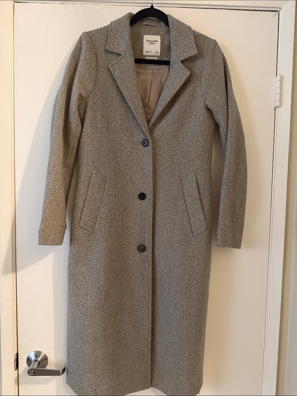 Abercrombie & Fitch Neutral Light Gray Single-Breasted Long Coat